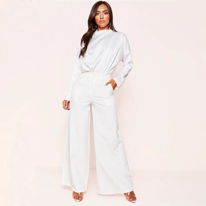 FORERUN сатиновый костюм женский с длинным рукавом молочный Шелковый свободный Боди