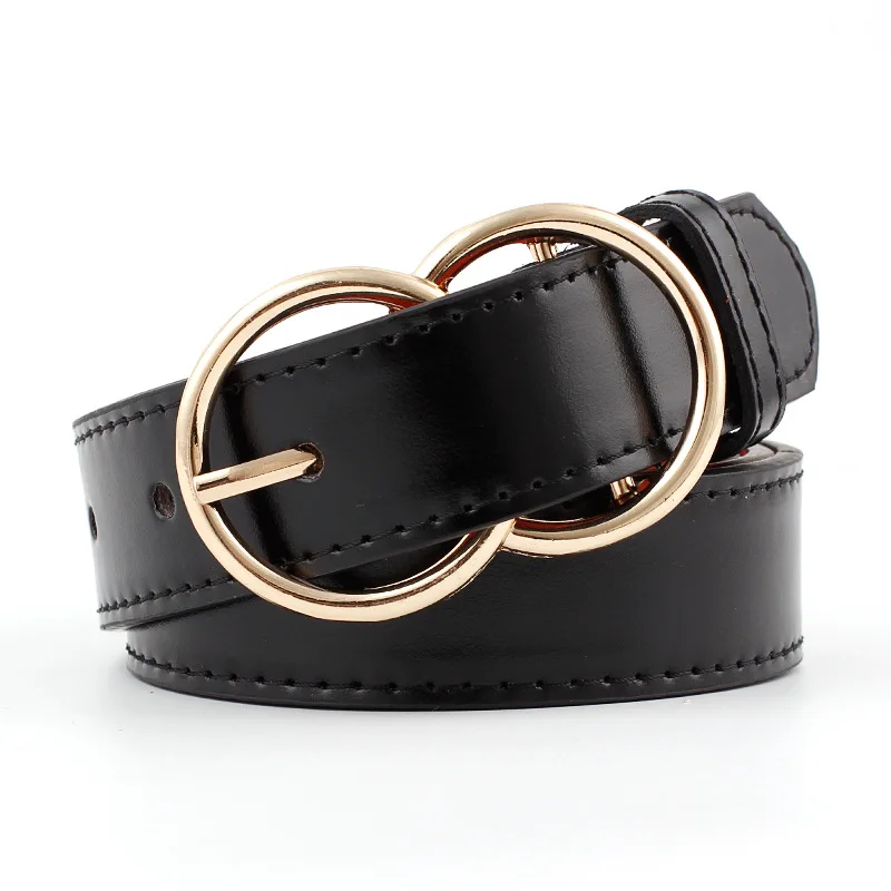 

2019 New Soft Faux Leather Double Ring Buckle Vintage Decorative Casual Tighten All-Match Lightweight Long Women Belt Solid Hole