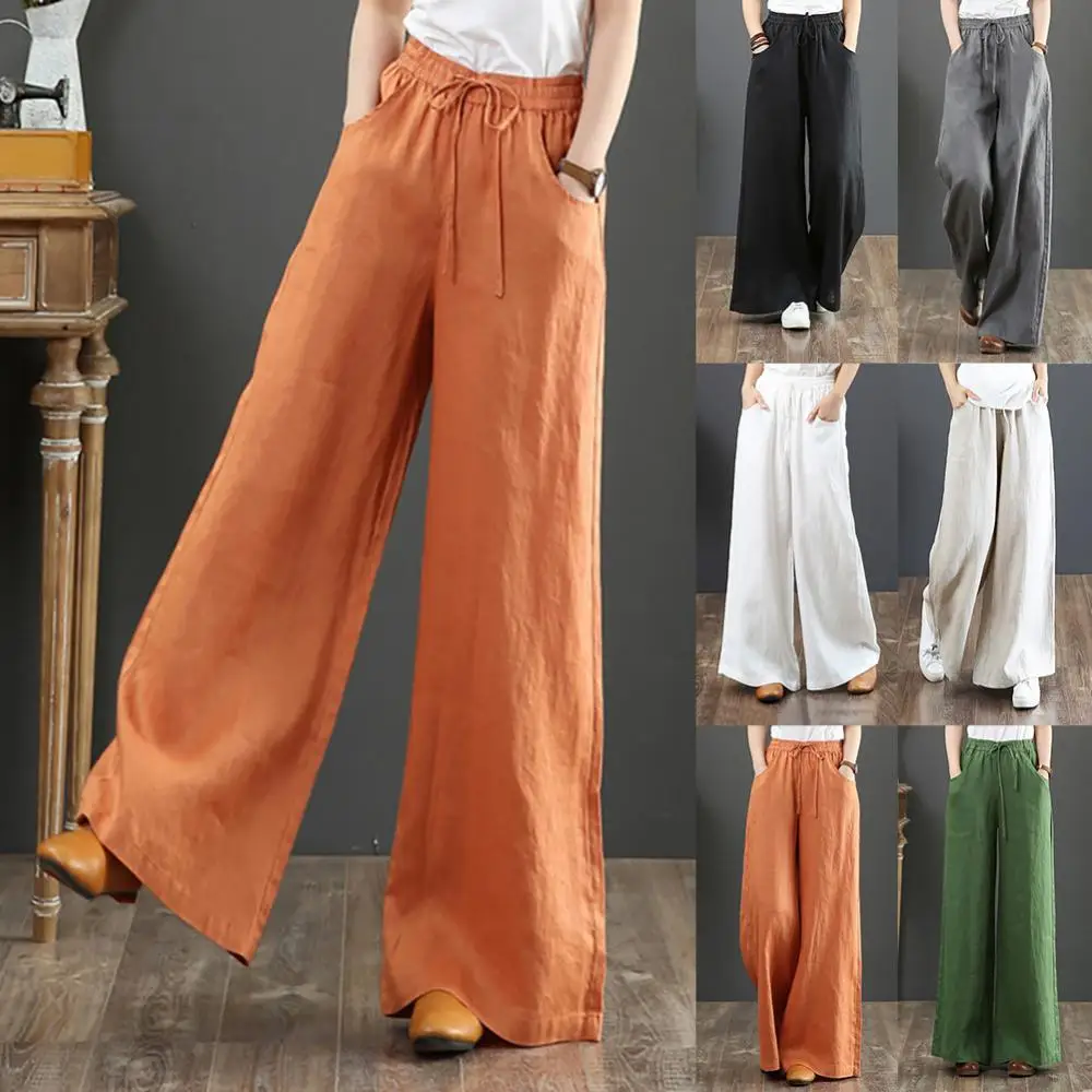 

Women Vintage Causals Cotton Linen High Waist Pants Mopping Straight Trousers,with Pockets,Solid Color hot sales