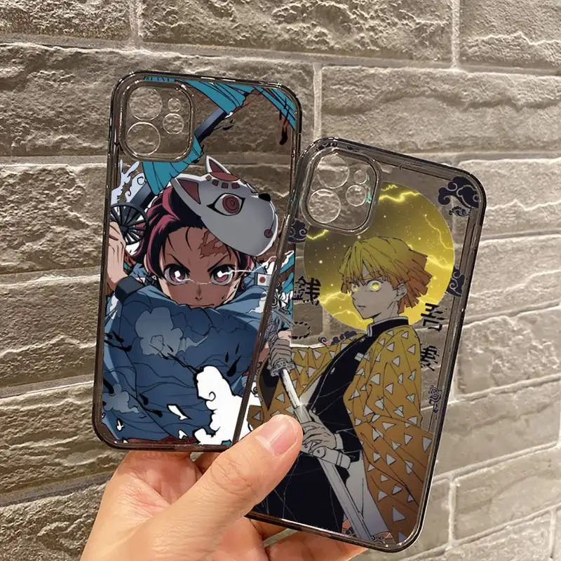 

Demon Slayer Kimetsu No Yaiba Phone Case For iPhone 12 11 8 7 se 2020 mini pro X XS XR MAX Plus Black Transparent Cover
