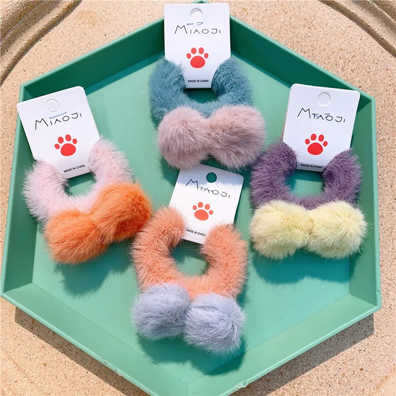 

Winter New Kids Hair Accessories Simple Cute Plush Ball Bow Rubber Band Hair Rope Fashion Sweet Girl Children's Headwear