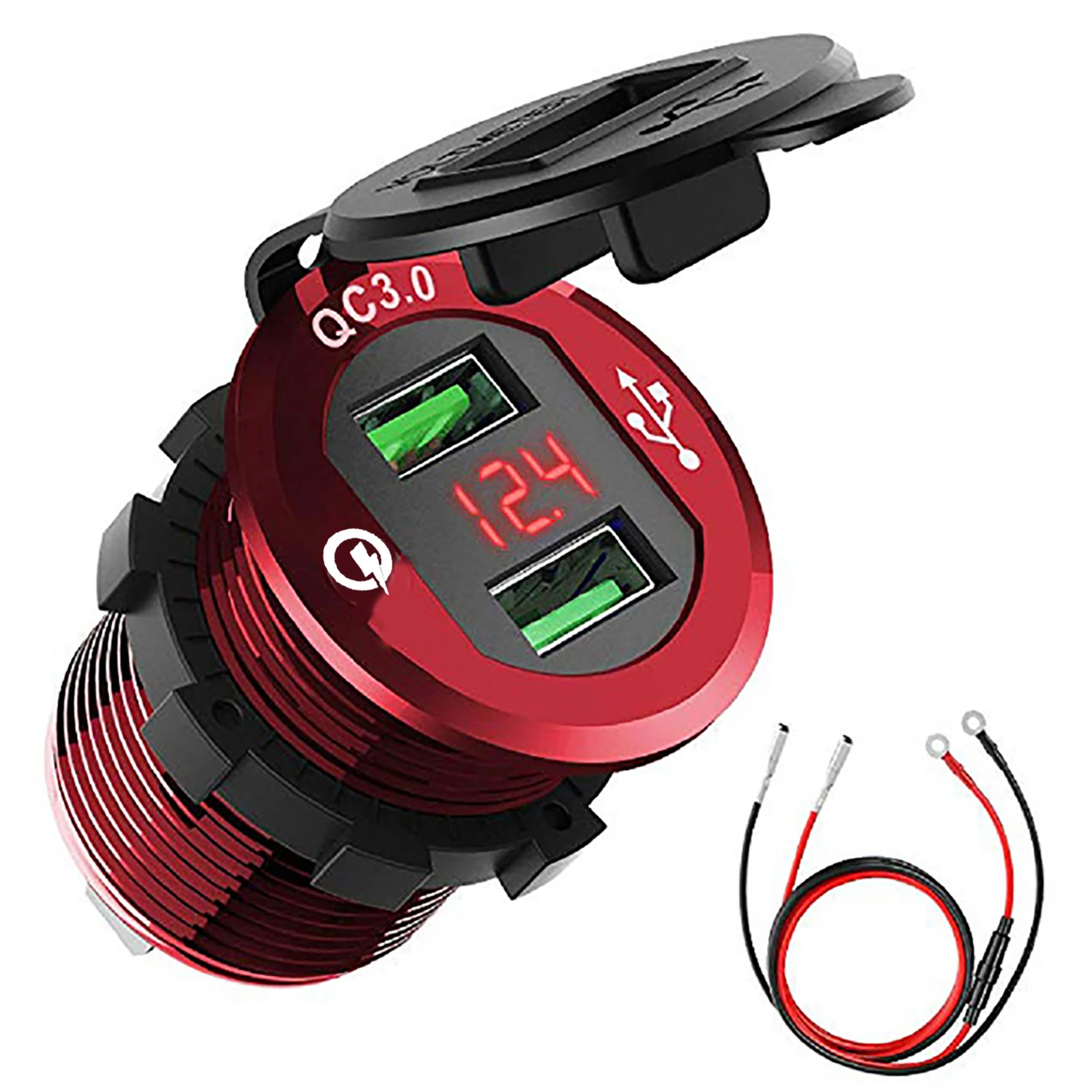 

Dual USB Charger Socket Adapter LED Display with Dust Cover Power Socket Car Motorcycle (output 3.0 + 5V1.5A / Input 12V24V)