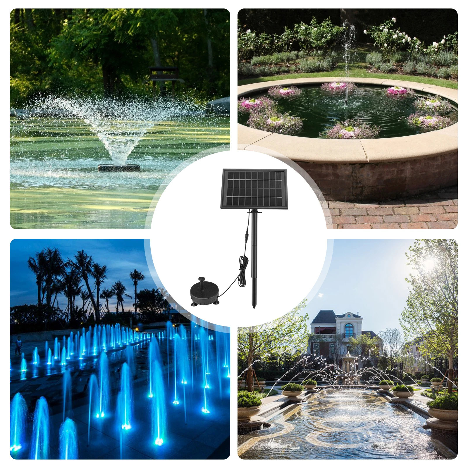 

Solar Fountain Garden Water Fountain Pool Pond Decoration Solar Panel Powered Fountain Water Pump Colorful Light Outdoors