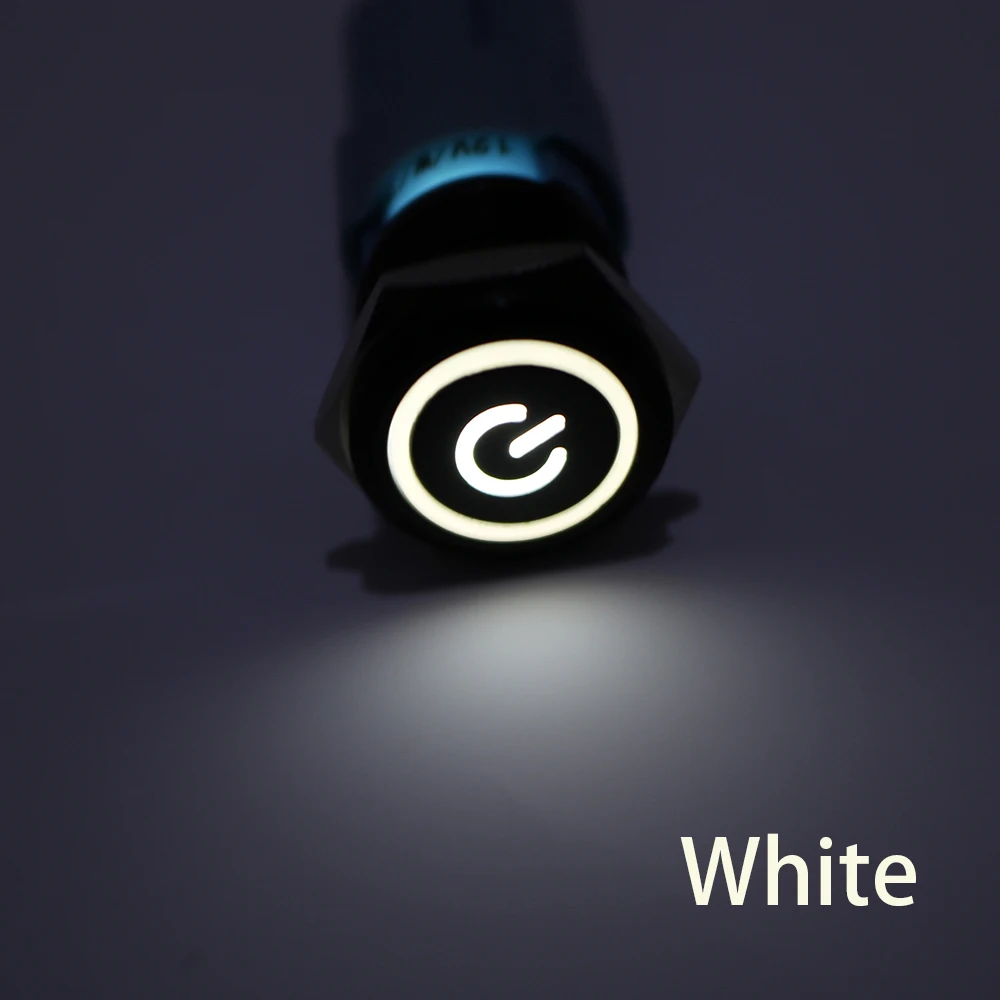 whitle light symbol 16 мм металлический кнопочный переключатель кнопка включения Водонепроницаемый на плоской подошве круглая кнопка Светодиодный светильник с встроенной функцией спуска затвора само-кнопка сброса 1NO1NC 6V 12V - Цвет: whitle light symbol