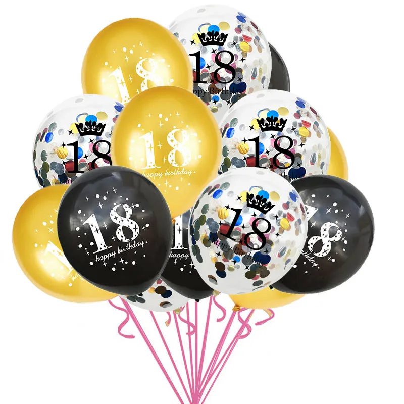 15pcs/set 18th Happy Birthday Balloon Decor Gold Silver Confetti Latex Balloons for 18 Year Old Celebrate Decoration | Дом и сад