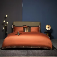 luxury soft 600tc long staple cotton embroidered duvet cover set double queen king 4pcs orange bedding set bed sheet 2pillowcase