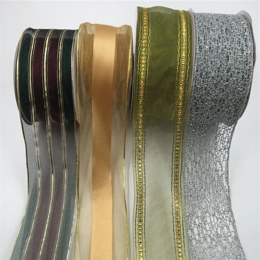 63 мм 25 ярдов лента с проволочным краем для рождества красочная платья банта