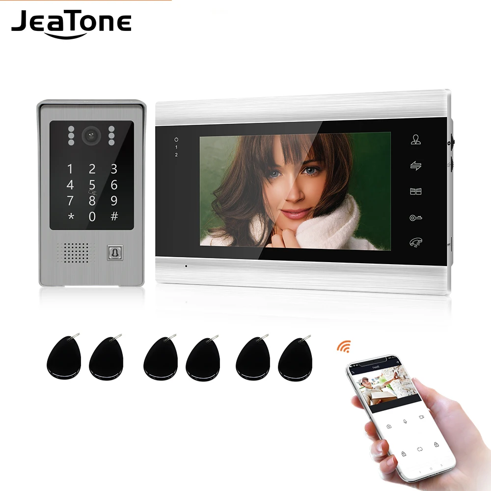 Jeatone 7 Inch Tuya Video Intercom Home Security 1080P RFID Code Keypad Door Phone with Unlock, Motion Detection, Night Vision