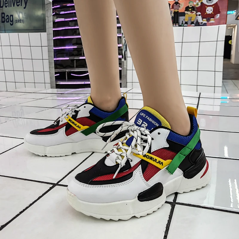 817W-Multi Женские кроссовки; коллекция года; разноцветная женская обувь на толстой подошве; обувь на платформе, визуально увеличивающая рост; Женская Повседневная Дизайнерская обувь - Цвет: 817W-Multi