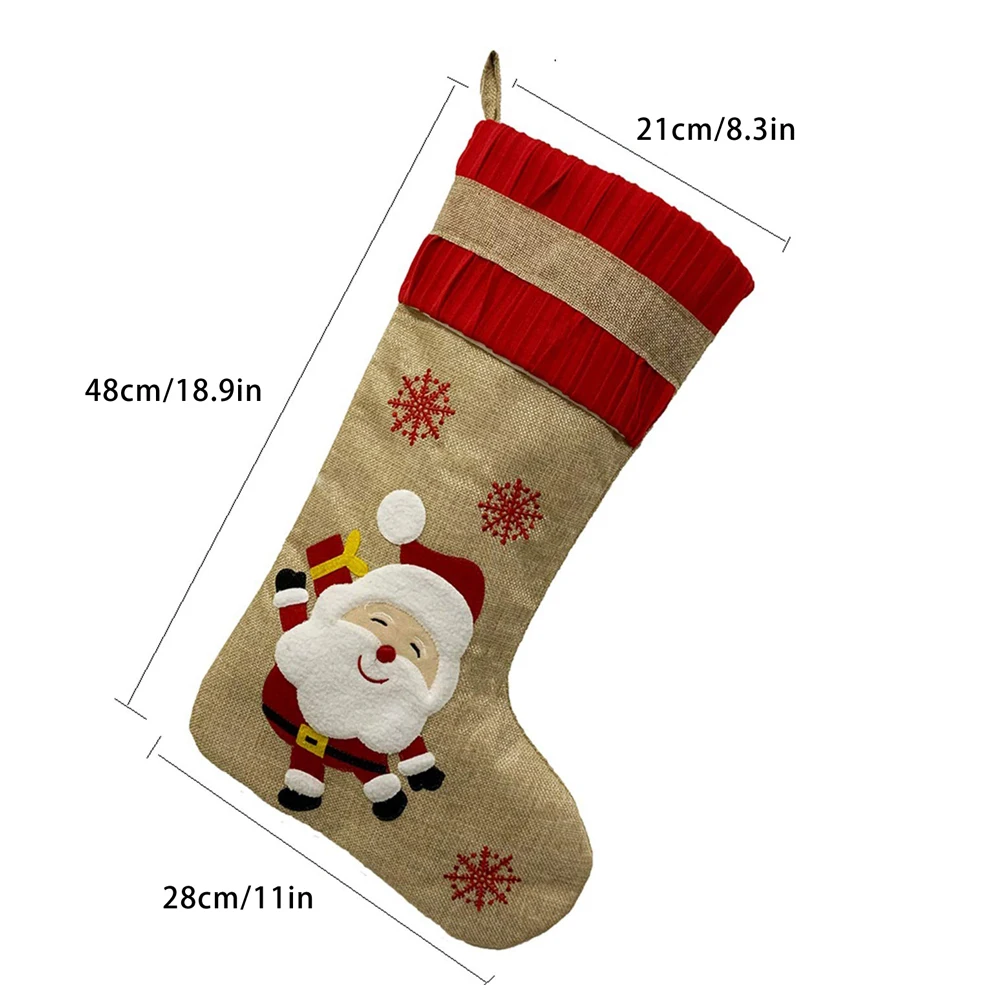 

Christmas Stockings Hanging Bags Santa Claus Sock Gift Candy Pouch Bag Tree Ornaments Snowman Reindeer Santa Snowflake 4PCS