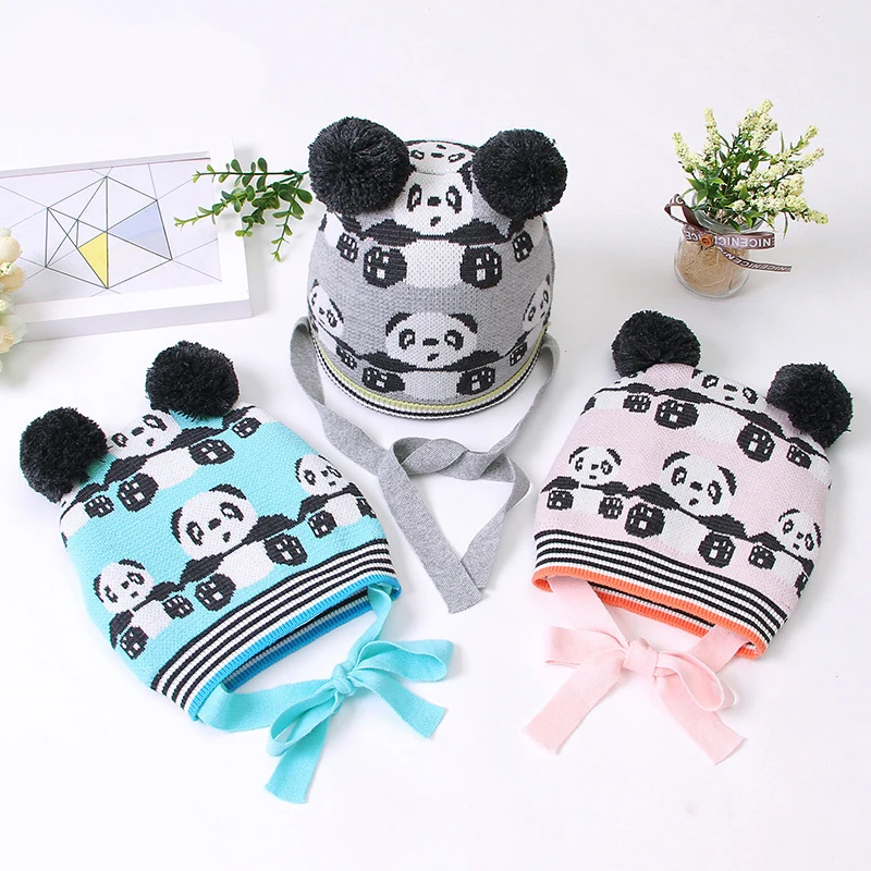 Шапка в клетку для новорожденных зимняя теплая детская шапка вязаная Милая