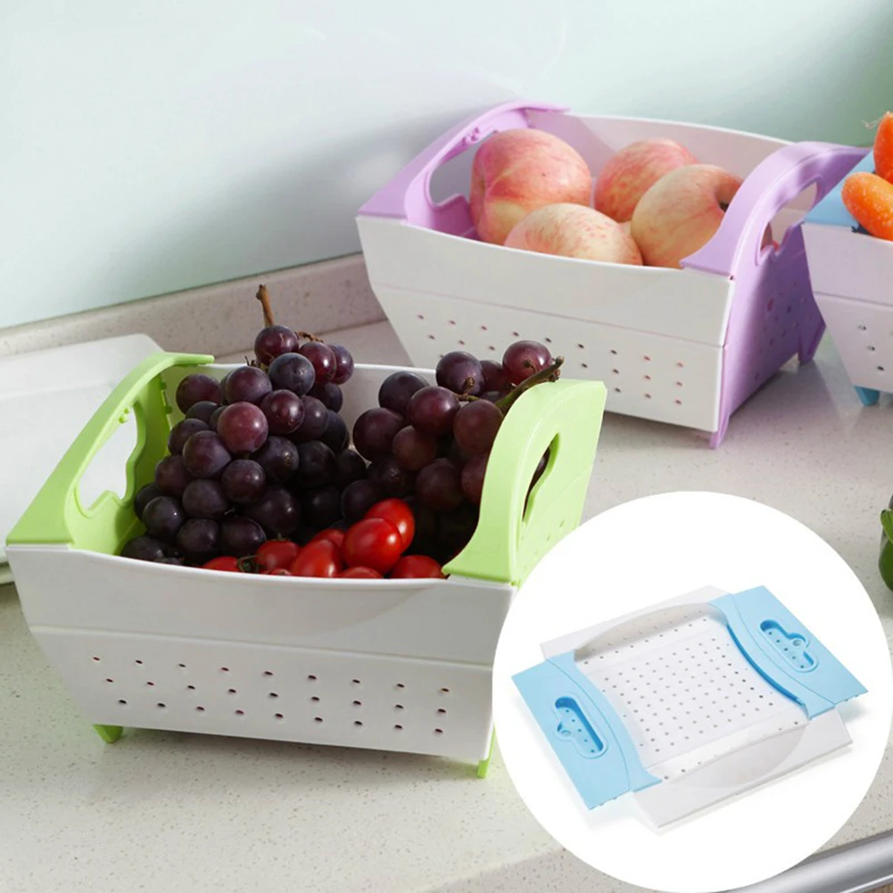 

Foldable Fruit Vegetable Washing Basket Strainer Colander Collapsible Drainer With Handle Kitchen Tools Washing Fruit Basket new