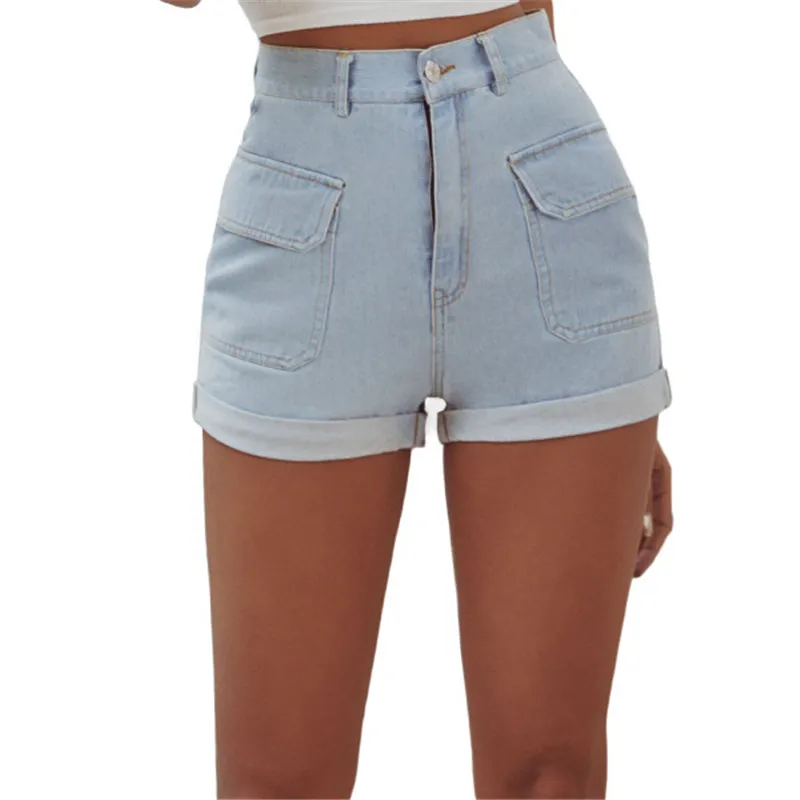 

summer women's high waist zipper casual street sexy tight denim shorts Blue women's sports casual three-quarter pants 30116