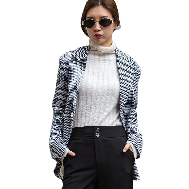 

2021 Korean version houndstooth blazer for women suit fashion thin buttons spring short coat and jacket