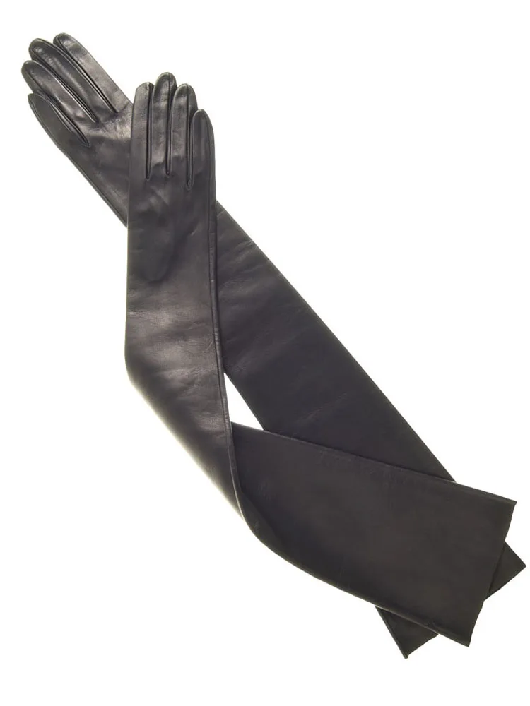 

lady real sheep leather super long shoulder long leather gloves black