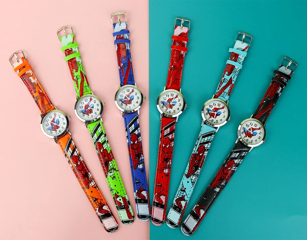 

Fsahion Cartoon Spidermens Kids Watches Boys Cool Pattern Leather Strap Children Wristwatch Babys Wrist relogio infantil Enfant