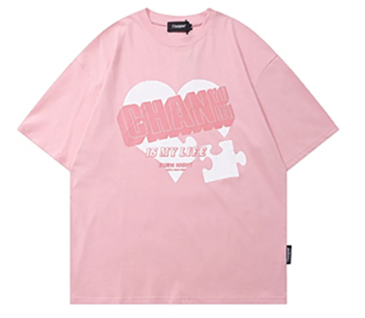 

New summer casual high-quality T-shirt simple love puzzle print pattern round neck fashion hip-hop street couple short sleeves