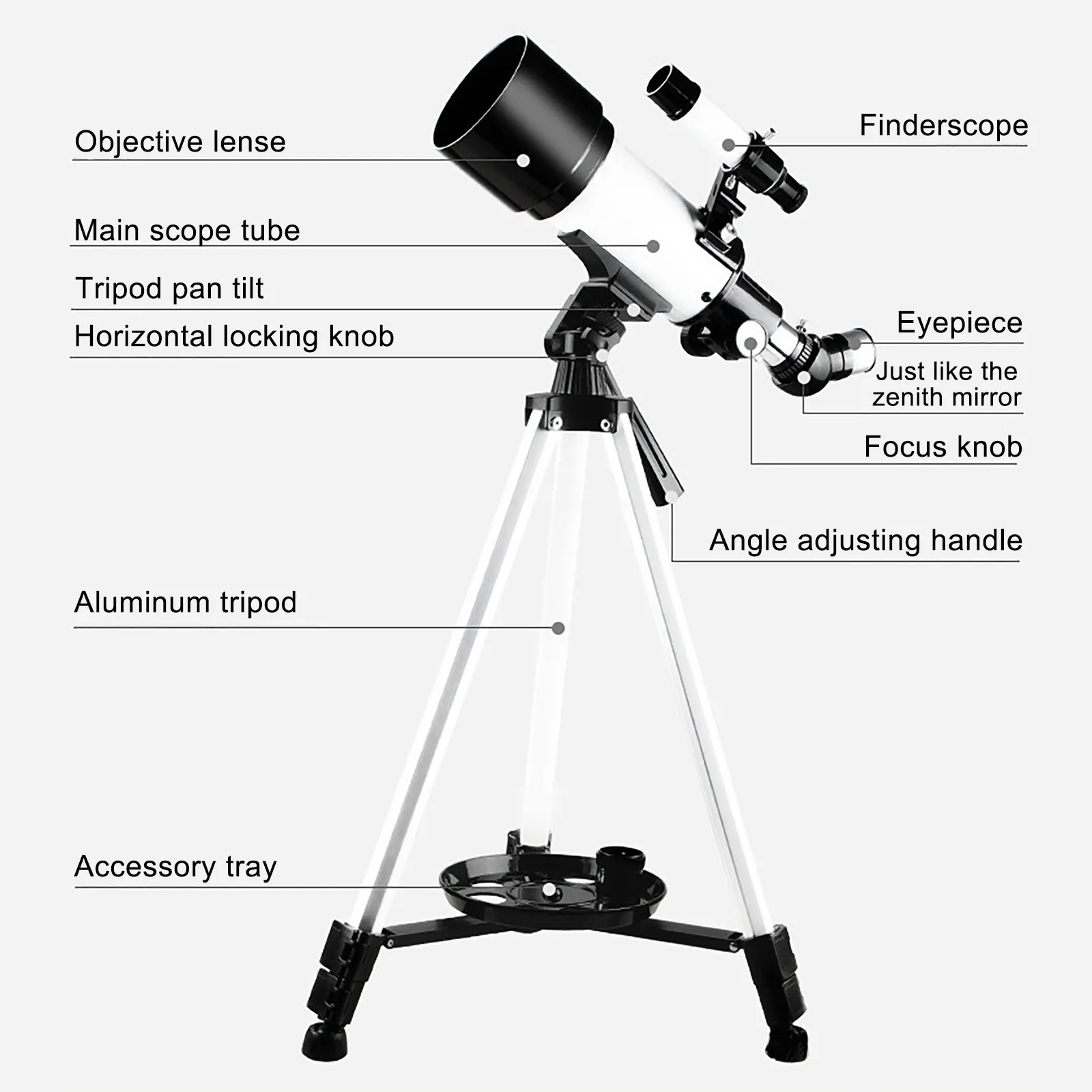 

Astronomical Telescope 70mm Refractor Telescope Moon Watching for Kids Adults Astronomy Beginners 3X/1.5X Lens with Finder Scope