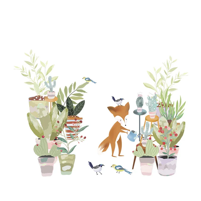 

Potted Plants Wall Stickers Cartoon Fox Kids Room Home Decor Bedroom Living Room Corridor Porch Decor Art Wallpaper Removable