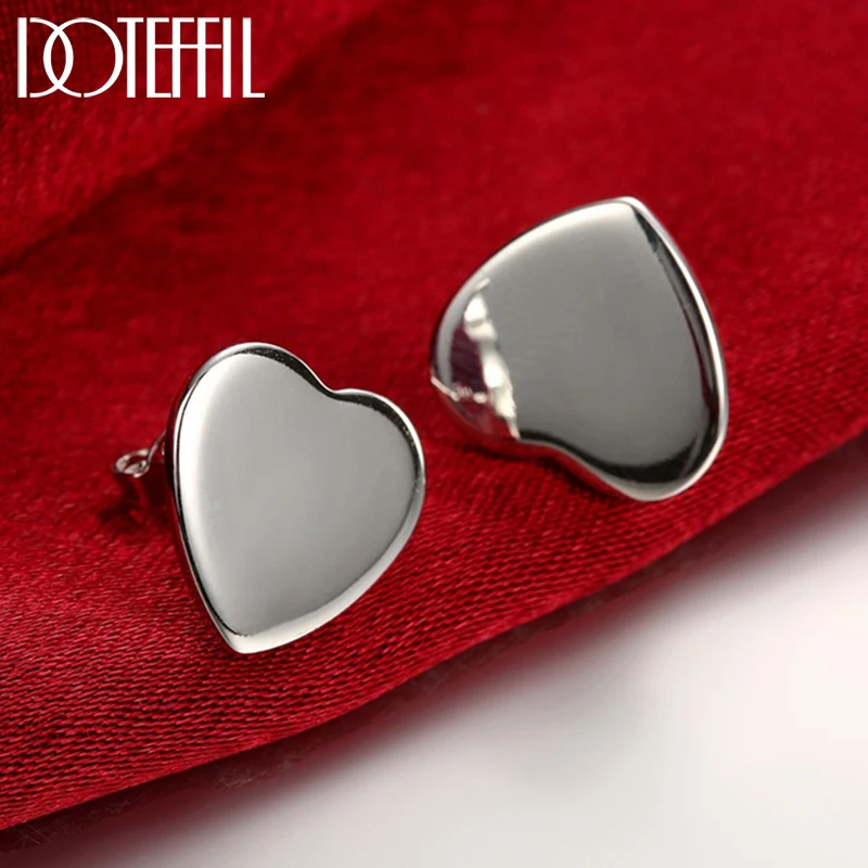 DOTEFFIL-pendientes de plata de ley 925 con forma de corazón liso, joyería de compromiso, para mujer