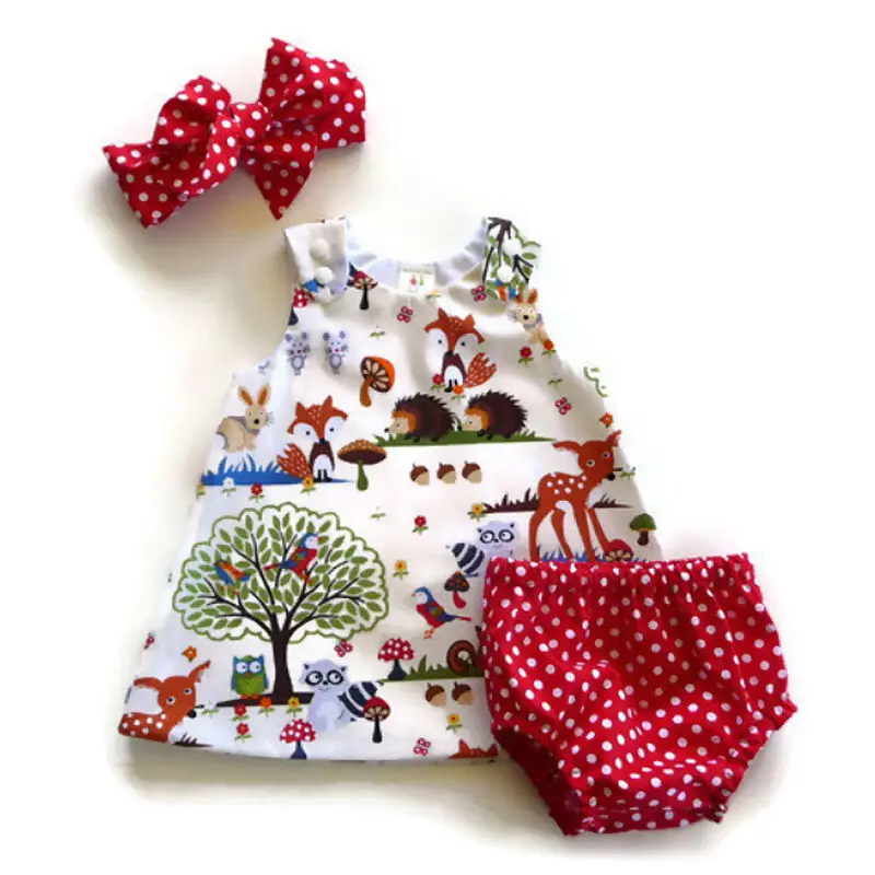 

New 0-24M Newborn Baby Girl Clothes Toddler Floral Headband Cartoon Dress Sleeveless Dot Shorts Outfits Summer Clothes 3pcs sets