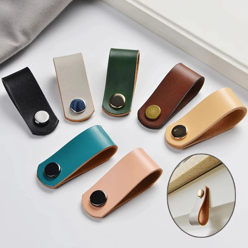 

Nordic Leather Small Handle Wardrobe Drawer Cabinet Door Leather Handle Furniture Decoration Solid Color Single Hole Handle