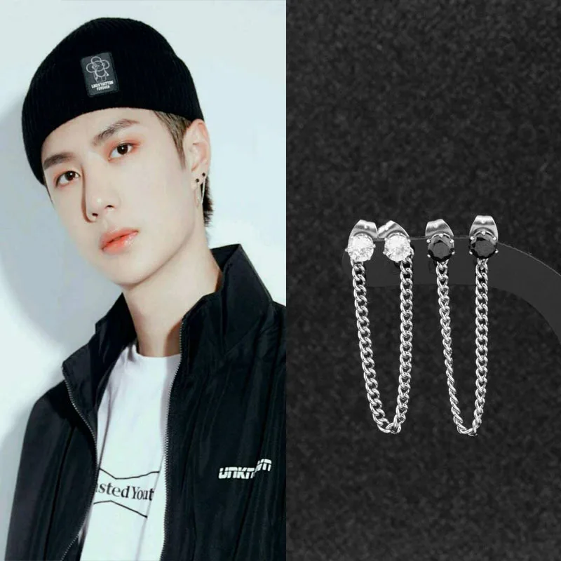 Женские и мужские серьги гвоздики Kpop черно белые стразы из нержавеющей стали на