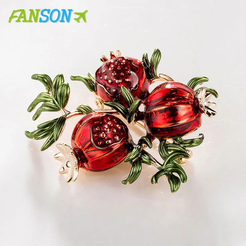 FANSON красная гранатовая брошь осень фрукты булавка эмаль броши для женщин пальто