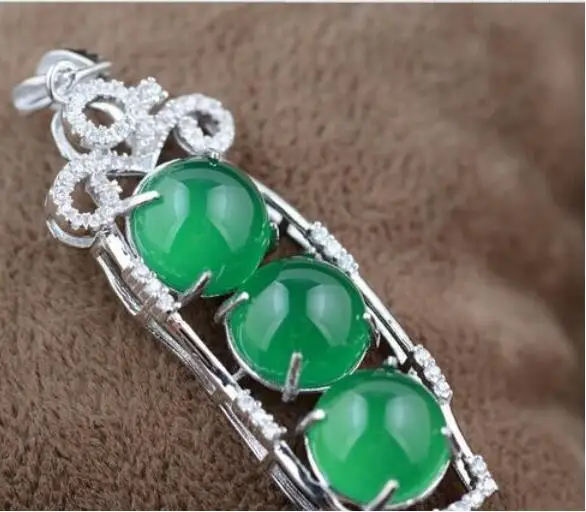 S925 pur argent incrusté vert perle ronde chaîne haricots стиль pendentif breloque collier style féminin|Ожерелья с