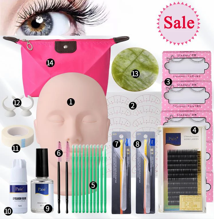 

12Pcs/set False Lash Starter Kit Eyelash Extension Beginner Makeup Practice Set Mannequin Practice Training Head Makeup Tools