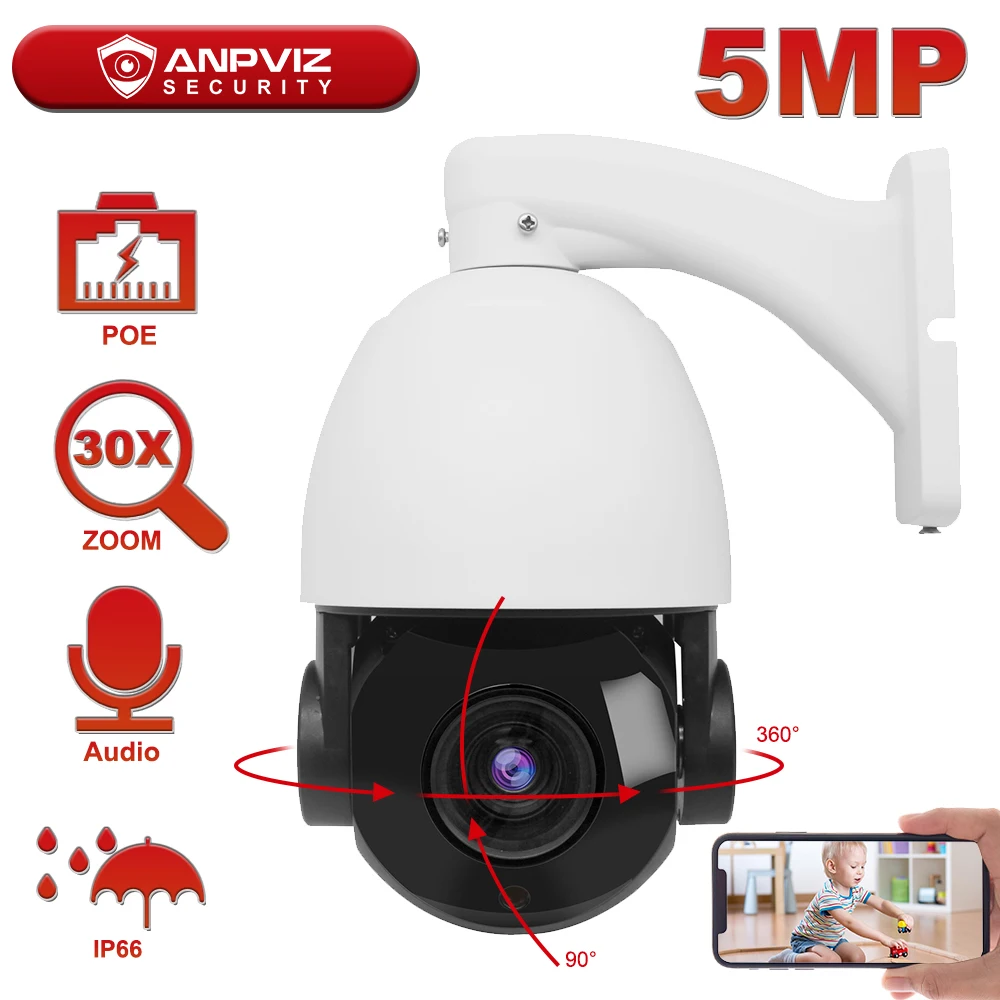 Hikvision совместимая Anpviz 5MP POE IP PTZ камера наружная 30X Zoom 4 7 94 мм скоростная купольная