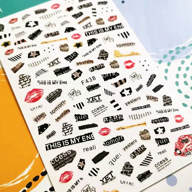 

Newest Text Fragment Design Self Adhesive Back Glue Decal Stamping DIY Decoration Tools Nail Stickers F438