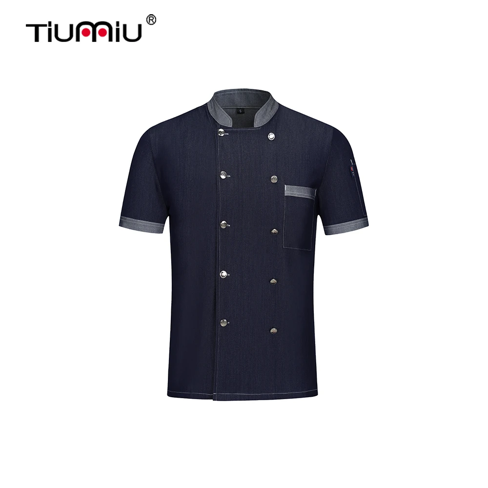 Стрейчевая джинсовая ткань куртка шеф повара короткие рукава для отеля кухни