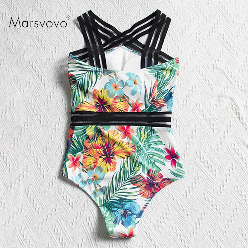 

Sexy One Piece Bikini Suit Retro Bikinis Set Halter Women's Swimwear Backless Leaves Bikini Sets for Women Printed Swim Suits