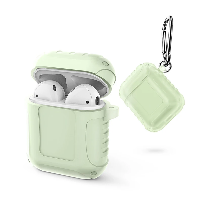 noctilucous Армированный силиконовый чехол для Apple Airpods 2, противоударный чехол s, Мягкий защитный чехол для Airpods 1, брелок с защитой от потери - Цвет: noctilucous