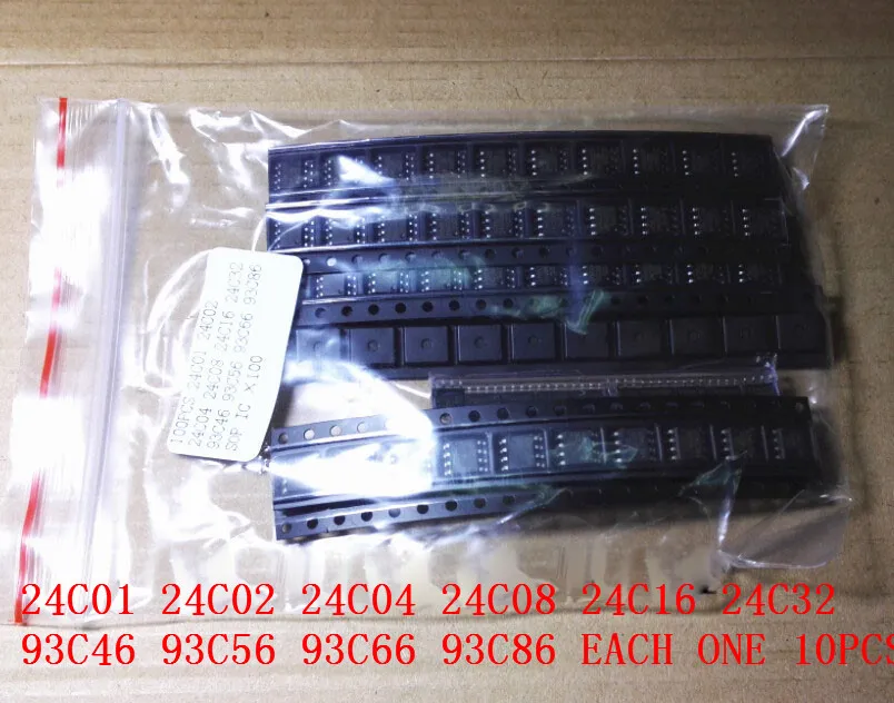 100 шт./лот 24C01 24C02 24C04 24C08 24C16 24C32 93C46 93C56 93C66 93C86 лапками углублением SOP-8 IC EEPROM комплект