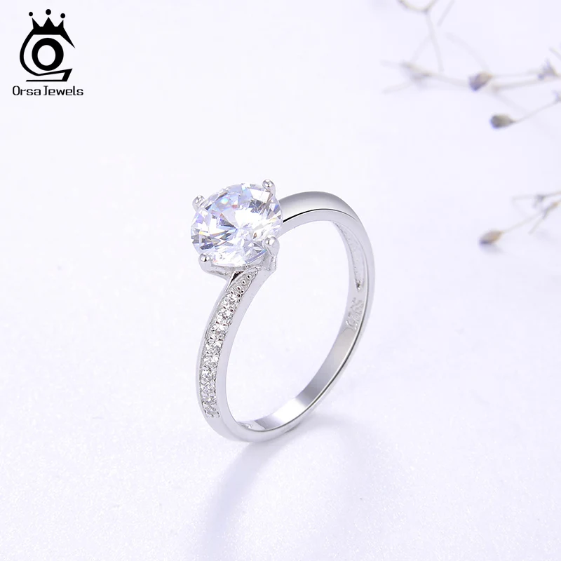 ORSA JEWELS роскошные 925 серебряные свадебные кольца пасьянс фианит AAAA круглой огранки подлинные кольца обручальные вечерние ювелирные изделия SR152