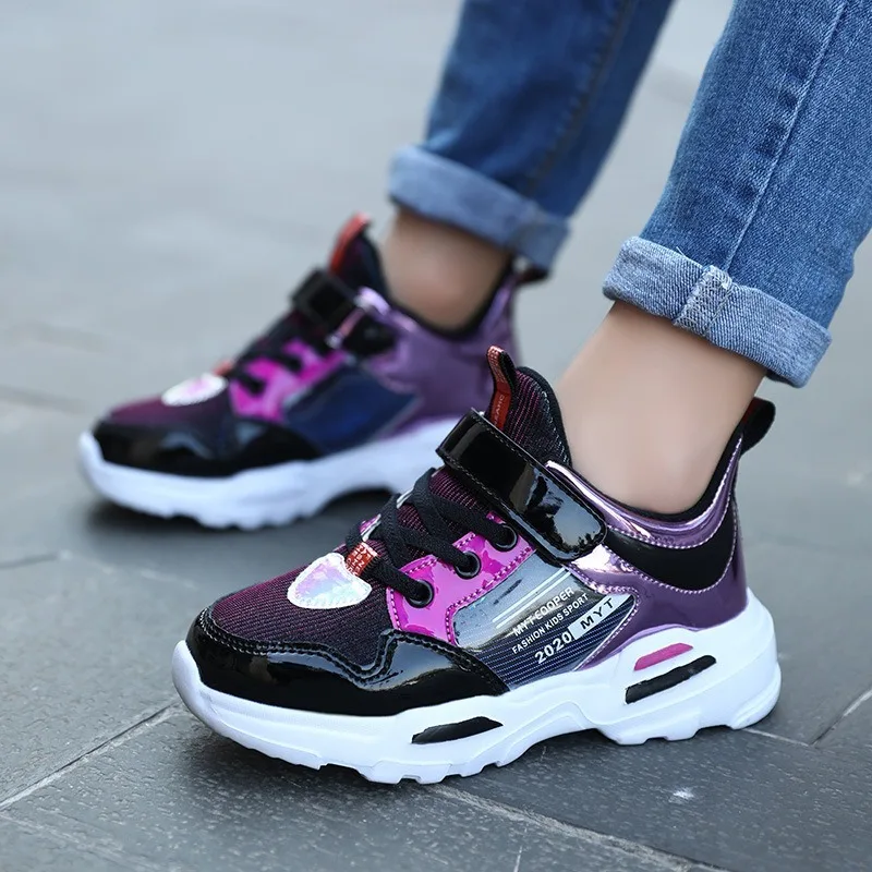

2020 Autumn Winter Kids Shoes For Girls Shoes Fashion Leather Waterproof Children Shoes Students Running Sneakers Plush Non-slip