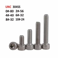 unc 304 stainless steel hexagon socket head screws american standard cap head bolts a2 0 80 2 56 4 40 6 32 8 32 10 24