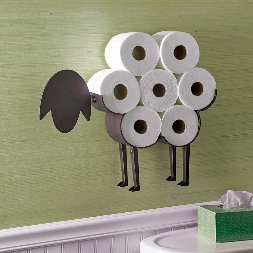 

Sheep Toilet Paper Roll Holder Metal Wall Mounted or Free Standing Bathroom Tissue Storage 7 Rolls Restroom Accessories