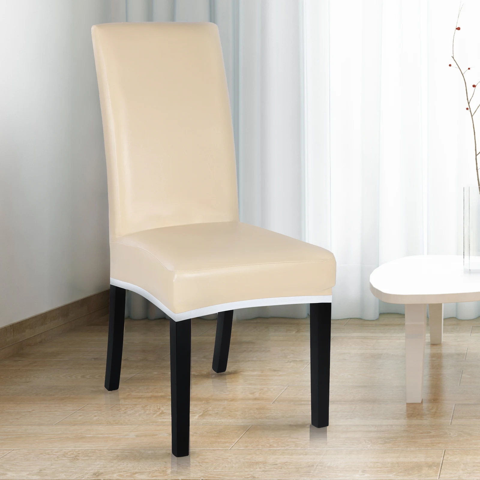 

Pure Color Chair Cover Waterproof Dining Seat Chair Covers Hotel Banquet Seat Covers Chair Protector PU Leather Fabric Material