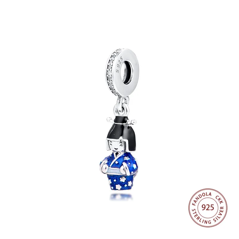 2020 Spring Fit Original Pandora Charms Bracelet 925 Sterling Silver Japanese Doll in Blue Kimono Beads for Women Jewelry Making | Украшения