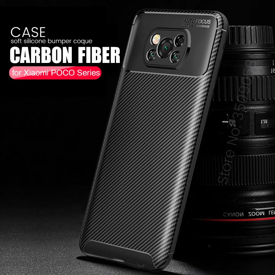 Чехол POCO X 3 мягкий чехол из углеродного волокна противоударный силиконовый POCOX3