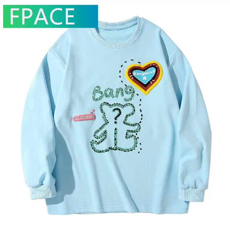 

FPACE Tshirts Harajuku Graffiti Bear Heart Print Long Sleeve Tees Shirts Streetwear Hip Hop Fashion Casual Cotton Loose Tops