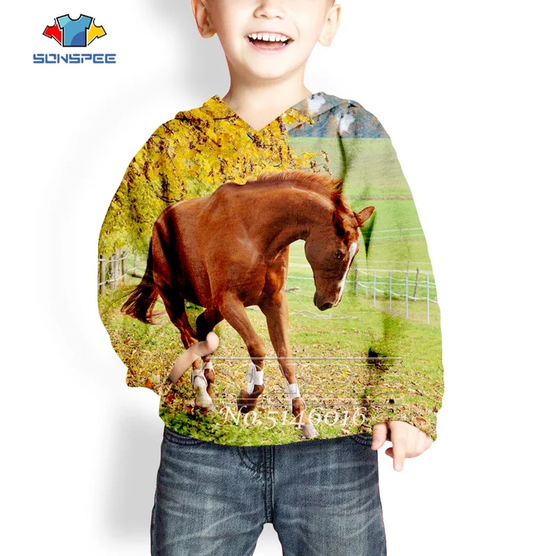 

SONSPEE Child Fashion Hoody Sweatshirt Animal horse Funny 3D Print Harajuku Kids Hoodie Baby/Boy Casual Streetwear Clothing t467