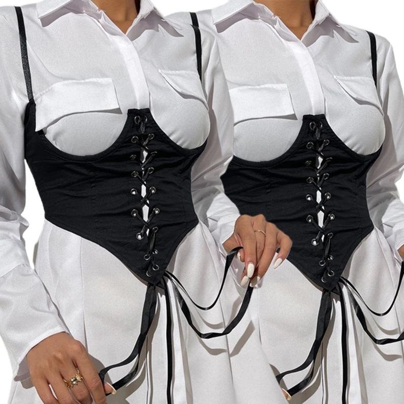 

Q1FA Women Push Up Bustiers Corsets Sexy Boned Bustier Crop Top Off Shoulder Clubwear Waist Cincher Belt Shoulder Girdle