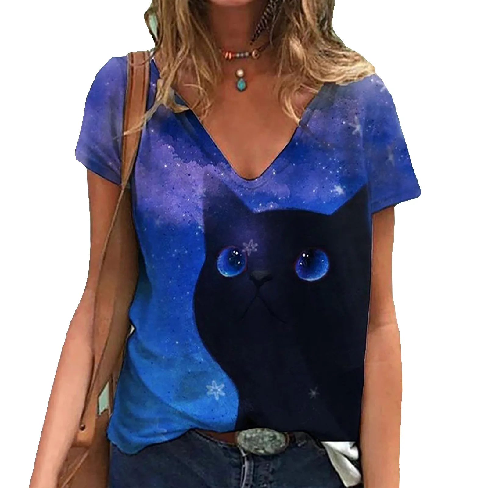 

Spring Vintage Floral Print Loose Shirts Tops 2021 Women V-Neck T-Shirt Summer Casual Short Sleeve Pullover Blusas