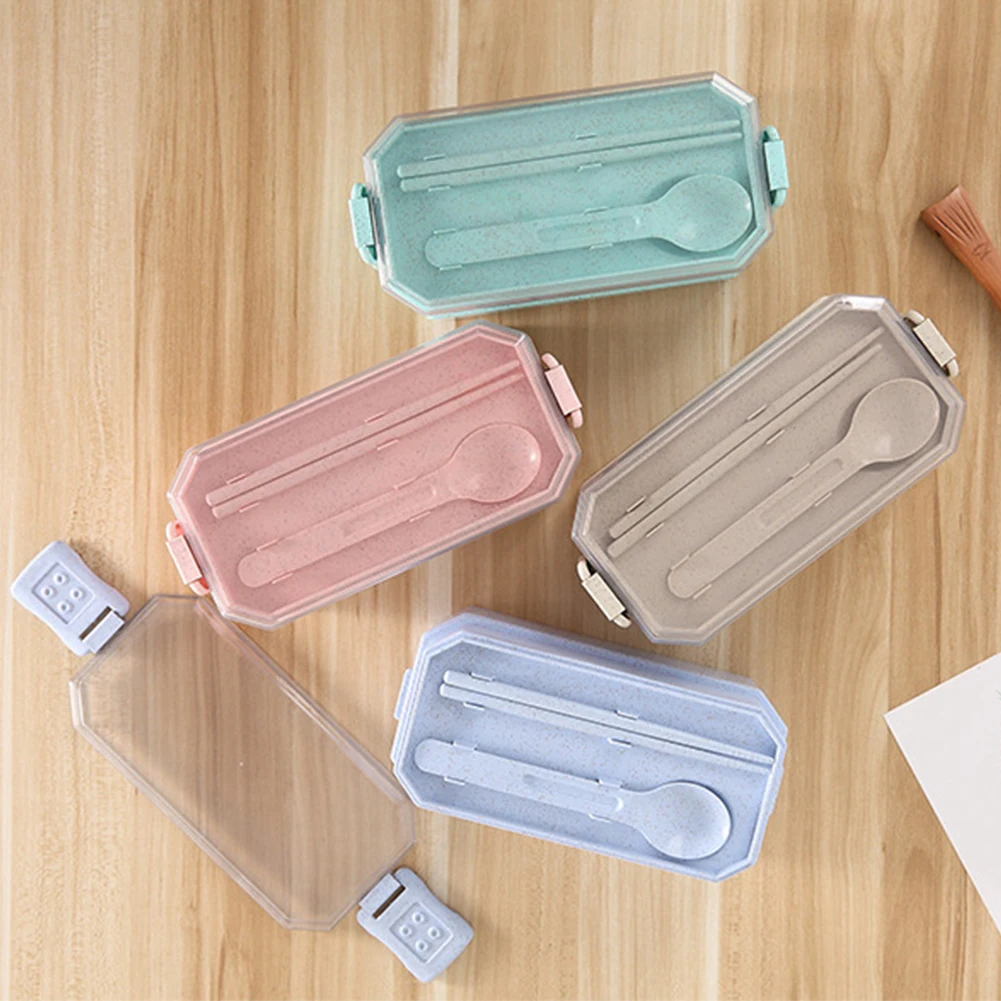 2Tier Portable Wheat Straw Kids Lunch Box for Kids Food Container Lunchbox Case Storage Organizer Bento Box Food Box Container