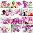 Алмазная живопись Huacan сделай сам, квадратнаякруглая вышивка с цветами орхидеи, мозаика из камня, Цветочный декор для стен