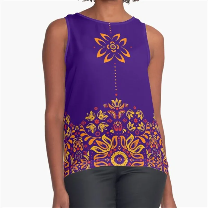 

Women Vintage Sleeveless T Shirt Floral Diamond Printed Summer O-neck tank tops Harajuku Pullover Vest Lady Tee Shirt tops